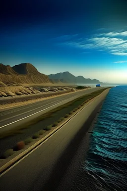 Create a breathtaking image of Costal Highway Balochistan.
