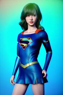 Waist up portrait, woman, make-up, happy, dildo, Realistic image, 60s, supergirl, tights minimal dress, sweat, Color background, photo studio, concept art, smooth, unreal engine 5, god lights, ray tracing, RTX, lumen lighting, ultra detail, volumetric lighting, 3d, finely drawn, high definition, 4k.