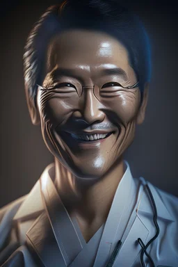 asian surgeon portrait smiling, scalpel pose, dark lighting, hyper-realistic, Meticulously intricate perfectly symmetrical extremely detailed, portrait, pixiv daily ranking, pixiv, extreme depth of field, artstation, spectacular details, volumetric lighting, masterpiece, cinematic, Hollywood production, 8k resolution, high definition, max octane render, vivid colors, max resolution, unreal engine , max perfectionism, realistic composition, professional photography, max focus, masterful technique