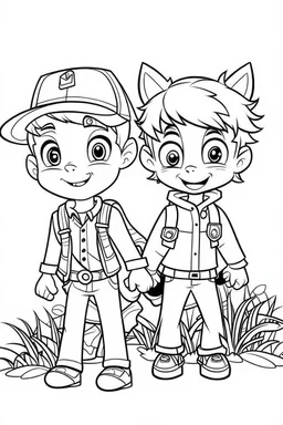 coloring page for kids, tom and jeery , cartoon style, thick outline, low details, no shading, no color