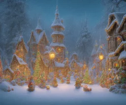 gingerbread candy village, colorful, fantasy, fairytale, intricate, forest, fireflies, flowers, halloween, christmas, hansel and gretel, bokeh, medium shot, visually stunning, depth of field 100mm ( cinematic scene, studio lighting, matte painting, concept art, trending on artstation, artgerm, cgsociety )