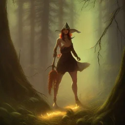 frank frazetta style, witch in the forest