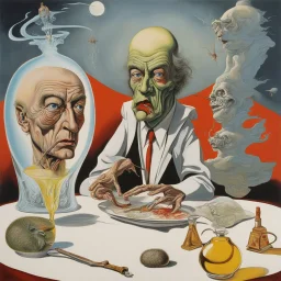 When you're confused you'll be dazzled by doomsday, asymmetry, neo surrealism, by Gerald Scarfe, by Salvador dali, liquid matte oil paint