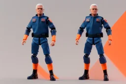 Box of Mike pence g.i. joe toy figure With a Laser gun space force Blue fabric uniform, fluorescent orange, black boots, full body packaging feet