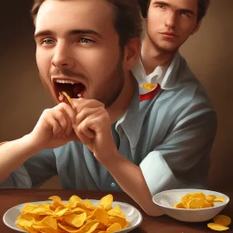 a guy eating chips