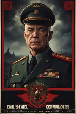 portrait of a 50 year old evil military commander. Cruel expression, dark crew cut hair,