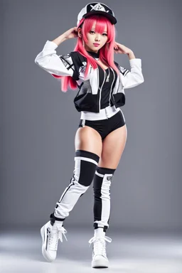 a cute full body shot of anime adult lady wearing hip hop dance clothes standing