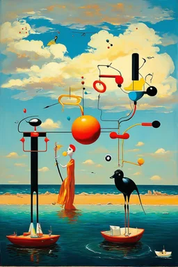 the edge of reality; Masterful art with surreal elements in the styles of Magritte, Joan Miró; and Yves Tanguy