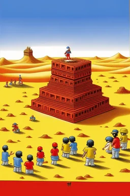 giant match box with pepe on the top smoking in the desert with small people around n the style of Hiroshi Nagai