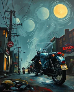 Bosch painting style ,nightmare, street baggers
