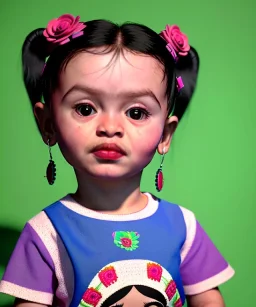 Frida toddler, full body, dramatic lighting, hyper realistic