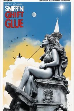 SNIFFIN’ GLUE magazine high res photo cover by Ralph Steadman: special issue #42 on older statues of Saint Maria seen from below, guest star: Lola Glaudini with no inhibitions under the shower, she is blessing the sky in agent provocateur [a lot of writing and table of content issues like indie magazines]