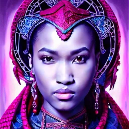 sango fantasy, fantasy magic, intricate, sharp focus, illustration, highly detailed, digital painting, concept art, matte, artgerm and paul lewin and kehinde wiley, masterpiece, full figure, fit in board, cyber punk, pretty accurate hands face fingers