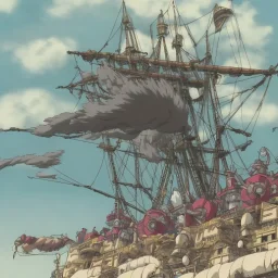 Skeleton pirates on a big, scary ship, artistically