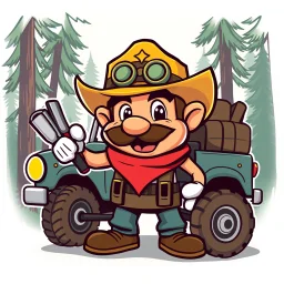 retro cartoon company mascot of a vehicle mechanic with a hint of forest ranger