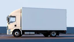 side profile of a white generic cube truck / cargo truck, pixar