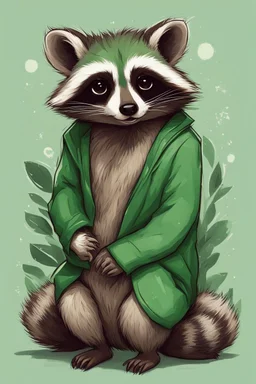 Green raccoon cute art