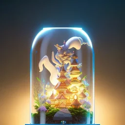 A studio ghibli characters in a jar floating, super high resolution, professional photograph, in focus, beautiful detail, professional digital art, stunning 4k, volumetric light, Award-winning photograph, photography, tokio background