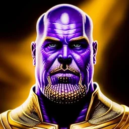 ultra detailed fullbody Portrait in oil on canvas of THANOS with Gold and Green ARMOR ,intense stare,extremely detailed digital painting, extremely detailed face, crystal clear eyes, mystical colors ,perfectly centered image, perfect composition,rim light, beautiful lighting, 8k, stunning scene,extremely sharp detail, finely tuned detail, ultra high definition raytracing, in the style of Simon Bisley and Hyun Suk Lee and robert e howard and Ohrai Noriyoshi