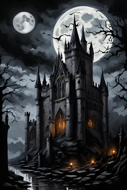 For a dark, atmospheric scene like an ancient castle, use an art style like Gothic. Mention iconic elements like gargoyles and full moon to set the tone and mood of the painting.