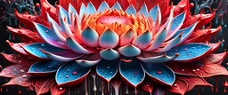 3D rendering of Expressively detailed and intricate of a hyperrealistic “LOTUS”: dripping colorful paint, tribalism, shamanism, cosmic fractals, dystopian, octane render, volumetric lighting, 8k post-production, red and white, detailled metalic bones, semi human, dendritic, stylized fantasy art by Kris Kuksi, artstation: award-winning: professional portrait: atmospheric: commanding: fantastical: clarity: 16k: ultra quality: striking: brilliance: stunning colors: amazing d