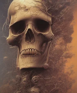 skull and neural network. oil on canvas, beksinski, poster