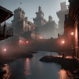 low town under city fantasy dungeon punk dark river