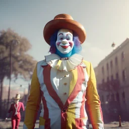 Ultra realistic circus scene. clown sweet man, waist up view, Wes Anderson style, happy, highly detailed, concept art, unreal engine 5, god rays, ray tracing, RTX, lumen lighting, ultra detail, volumetric lighting, 3d, finely drawn, high definition, high resolution.