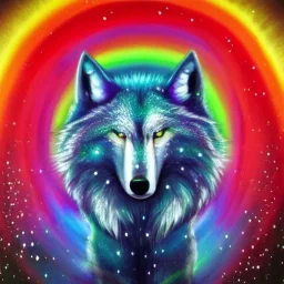 A magical spiritual rainbow wolf