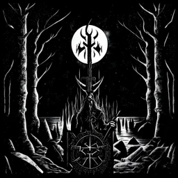 Create a monochromatic Black Metal album cover for a Band