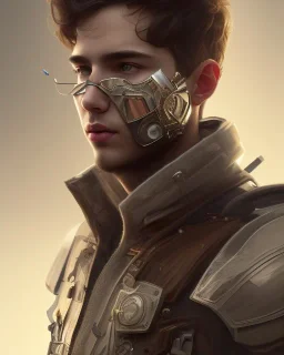 male, boy, cute, young, brown hair, brown eyes, facemask, head and shoulders portrait, 8k resolution concept art portrait by Greg Rutkowski, Artgerm, WLOP, dynamic lighting hyperdetailed intricately detailed Splash art trending on Artstation triadic colors