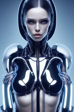 cyberpunk, black latex body, women, body portrai, big boobs, open mouth, highlight eyes perfect, skin, tron, cyborg , perfekt, real, dream, hr giger