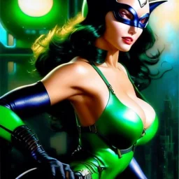 portrait 'beautiful Sexy Busty CatWoman',crystal clear green eyes,painting by gaston bussiere, greg rutkowski, yoji shinkawa, yoshitaka amano, tsutomu nihei, donato giancola, tim hildebrandt, oil on canvas, cinematic composition, extreme detail,fit full head inside picture,32k