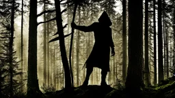 The hooded sorcerer in the forest