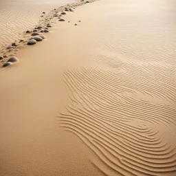 high res photo of a a zen garden made of sand, lines in the sand are soft like waves, a large fish, drawn by an invisible traditional calligraphy brush, with expressive line, ink washes, swim in the air, symbol of contemplation and renewed soul