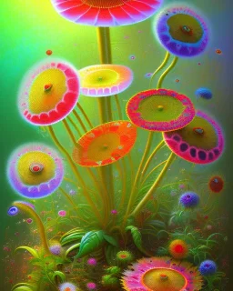 mystical venus fly trap, flowers, jungle, vibrant colours, impressionism, soft lighting