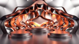 a 3D recursive stage structure made of metallic color 3d fractal like stuctures, dynamic lights,16 by 9