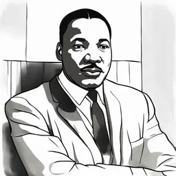 A powerful blank canvas depiction of Martin Luther King Jr. sitting without a background, ready to be colored, for young children.