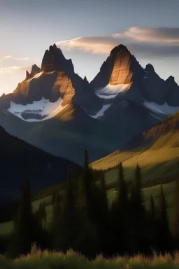 The serrated peaks of the northern Rockies located in Glacier National Park glow in the morning light