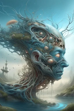 Ultra realistic illustration of immortal neuron, intricate, scifi, unique landscape, beautiful, highly detailed, strange head, interesting, cybernetic, thought provoking, masterpiece, digital painting, artstation, concept art, smooth, sharp focus, illustration, art by roberto digiglio and furio tedeschi and filippo ubertino moving through the inner mind