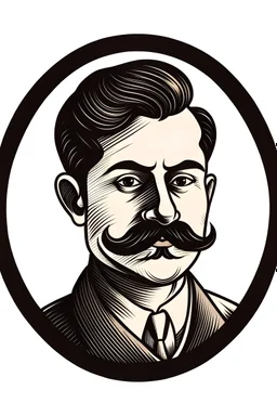 Logo drawing of a man with a large mustache