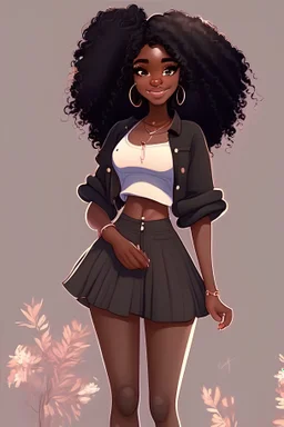 black cute midbody teen girl art fullbody