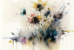 flowers in the style of Agnes cecile,frank Auerbach, in frame, watercolor, wet on wet and splattering techniques, centered, perfect composition, abstraction, surrealism