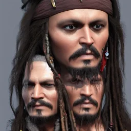 Captain Jack Sparrow, johnny depp ,award winning portrait long black hair. unreal engine 5, artistic lighting, highly detailed, photorealistic, fantasy , 24mm , sci-fi