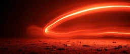 streaking swirling trails of light in the background, natural red tones, brown dirt ground long bottom, dark background