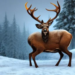 the most stunning, beautiful stag in a winter landscape, high-quality, ultrafine-detail, flickering light, fog, 8k resolution, 3d octane render, digital art, detailed matte, close up, George Grie, Anne Dittman, Anne Stokes, Lisa Parker, Selina French