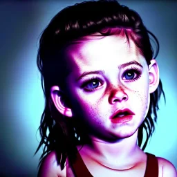 Kristen stewart toddler, full body, dramatic lighting, hyper realistic