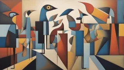 Journey Within the Mind, a painting of a group of people in different colors, a cubist painting, abstract expressionism, a surrealistic bird, eye, minimalism