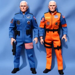 Mike Pence G.I. Joe toy Doll space force uniform, orange blue fabric, guns, wall packaging for sale, bright pricetag, american flag