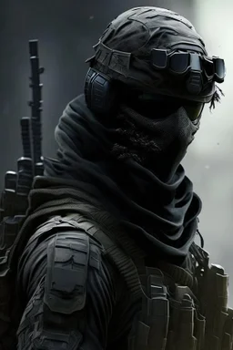 A soldier in the game modern warfare, he wears a solid black creepy helmet that covers his face. He is a sniper, but can also run point. His call sign is Wraith.